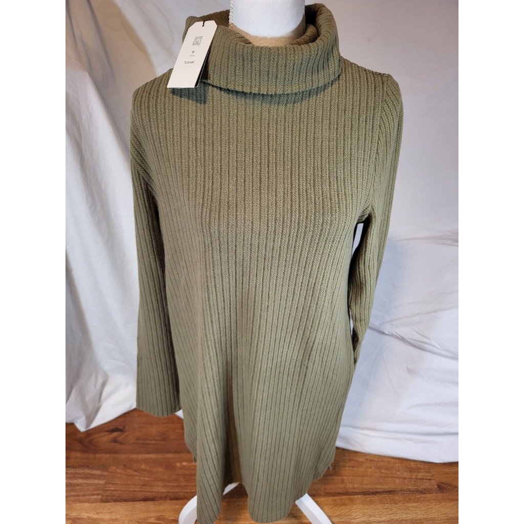 Nwt Ciara Sun Woo Olive Green Sze M Turtleneck Long Sleeve Ribbed Sweater Dress
